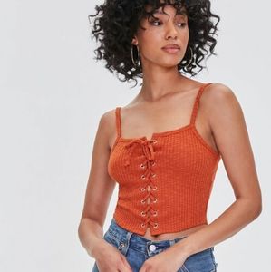 FOREVER 21 Green Lace-Up Ribbed Cropped Cami